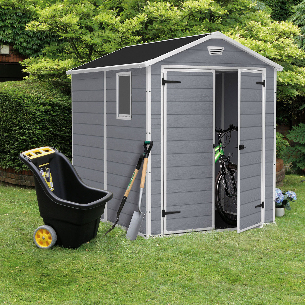 Keter 213413 Manor 6 X 8 DD All Weather Resistant Storage Shed, Grey (Damaged)