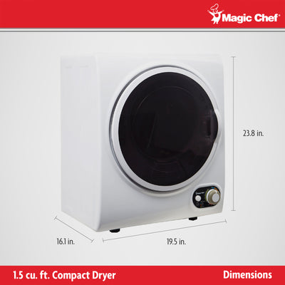 Magic Chef MCSDRY15W 1.5 Cubic Feet Compact Home Laundry Dryer Machine, White