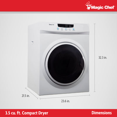 Magic Chef 3.5 Cubic Feet Compact Home Laundry Dryer Machine, White (For Parts)