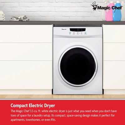 Magic Chef 3.5 Cubic Feet Compact Home Laundry Dryer Machine, White (For Parts)