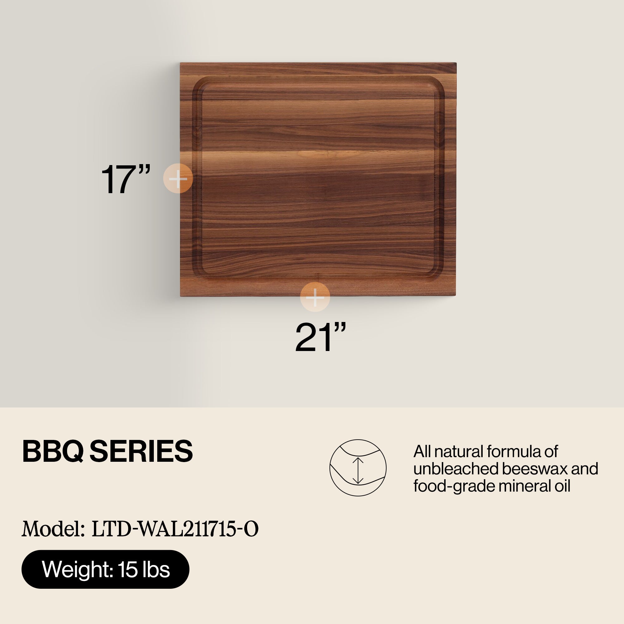 John Boos Walnut Wood Juice Groove Cutting Board w/Boos Block Care Cream, 3 Pack - VMInnovations
