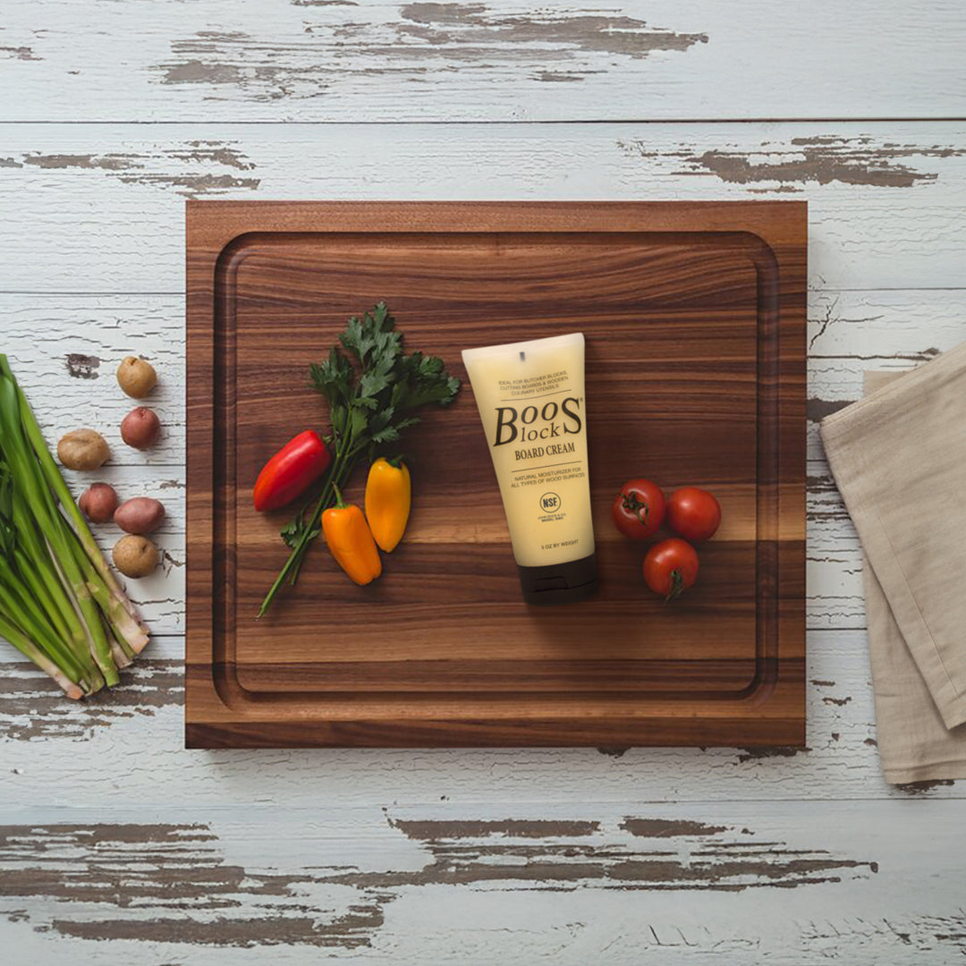 John Boos Walnut Wood Juice Groove Cutting Board w/Boos Block Care Cream, 3 Pack - VMInnovations