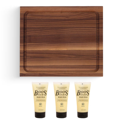 John Boos Walnut Wood Juice Groove Cutting Board w/Boos Block Care Cream, 3 Pack - VMInnovations