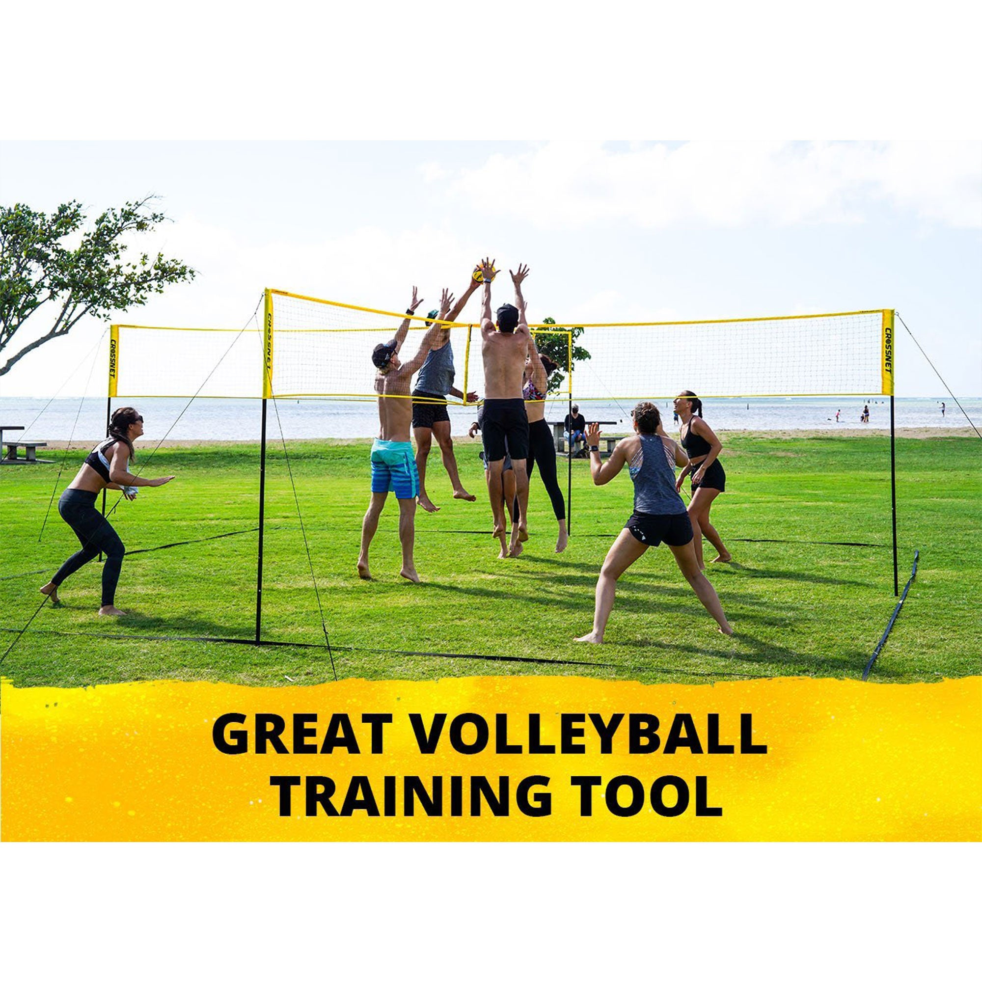 CROSSNET Doubles Net for Team Volleyball or Four Square Indoor Outdoor Game Play