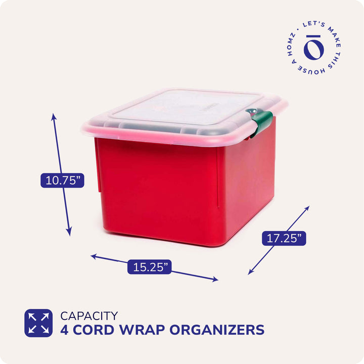 Homz Products Holiday Christmas Light Storage Box Bin w/ 4 Cord Wrap Organizers - VMInnovations