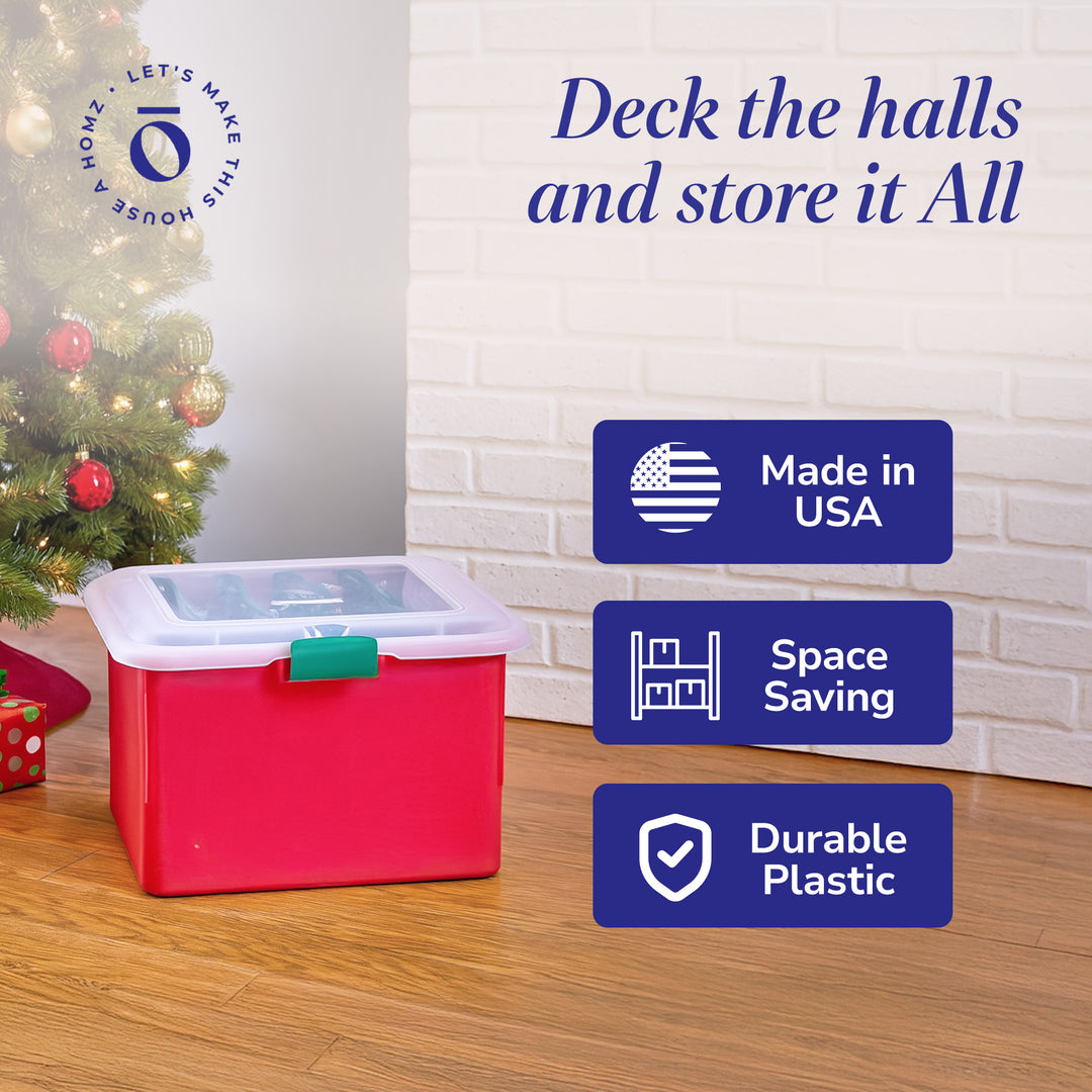 Homz Products Holiday Christmas Light Storage Box Bin w/ 4 Cord Wrap Organizers - VMInnovations