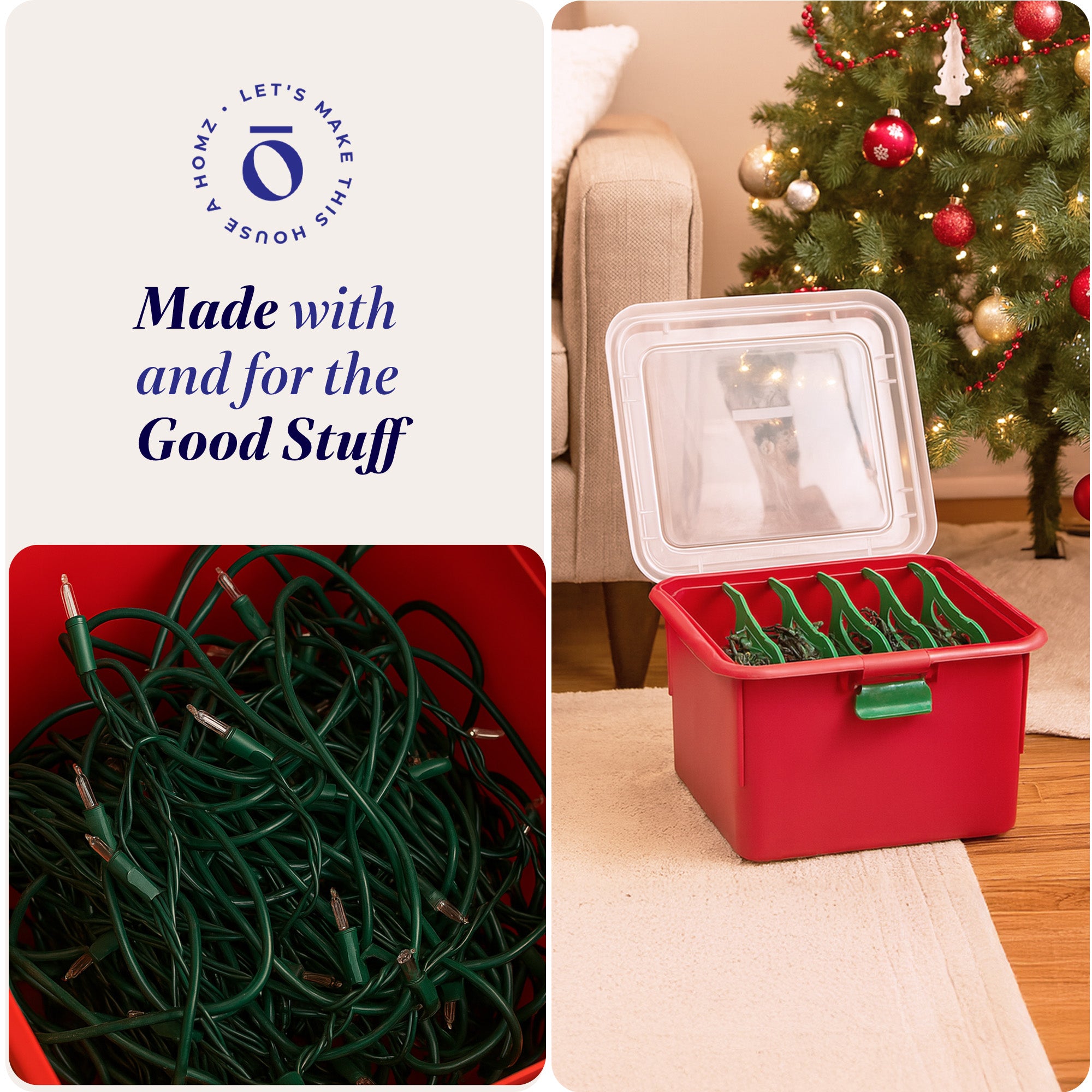 Homz Products Holiday Christmas Light Storage Box Bin w/ 4 Cord Wrap Organizers - VMInnovations