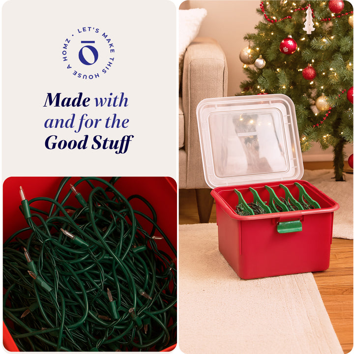 Homz Products Holiday Christmas Light Storage Box Bin w/ 4 Cord Wrap Organizers - VMInnovations