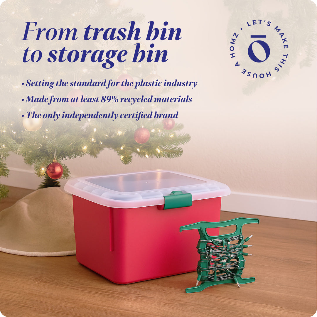 Homz Products Holiday Christmas Light Storage Box Bin w/ 4 Cord Wrap Organizers - VMInnovations