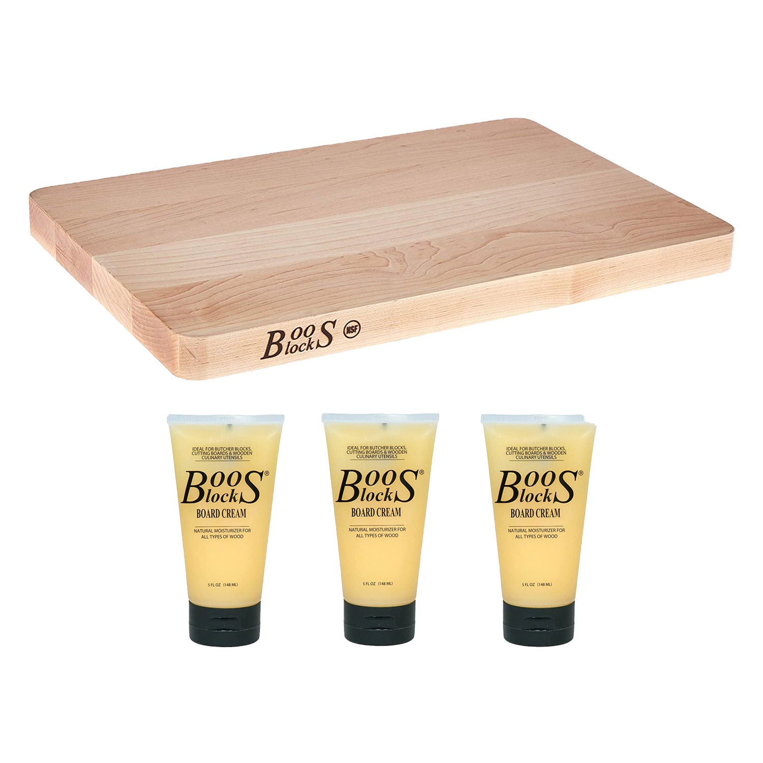 John Boos Maple Wood Chop/Slice Reversible Cutting Board & Care Cream (3 Pack)