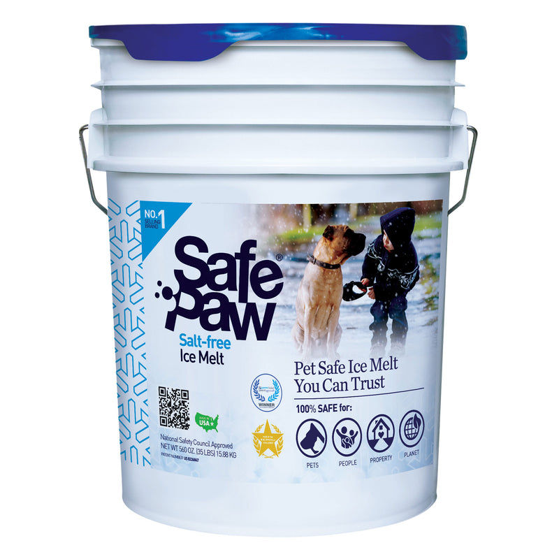 Safe Paw Pet Safe Ice Melt, 100% Salt and Chloride free with Traction Agent, Non-Toxic, Fast Acting, Lasts 3X Longer – 35 Lbs