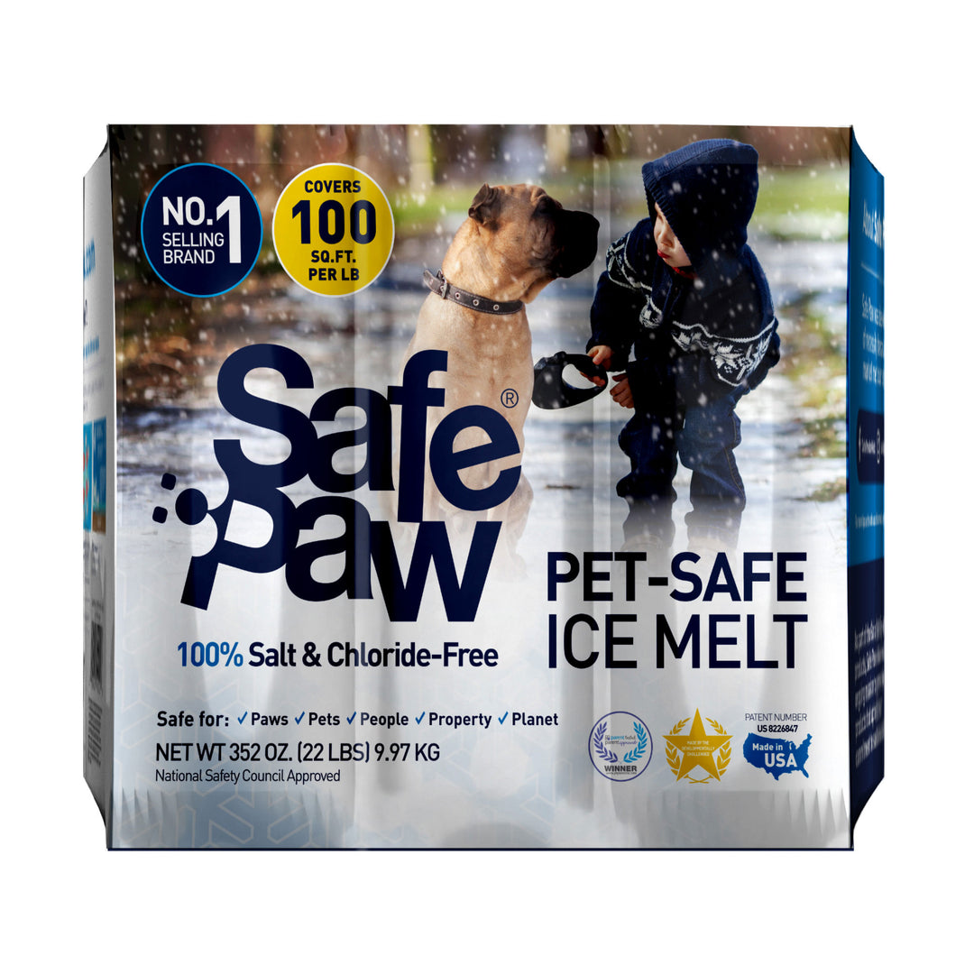 Safe Paw Pet Safe Ice Melt, 100% Salt and Chloride free with Traction Agent, Non-Toxic, Fast Acting, Lasts 3X Longer – 22 Lbs