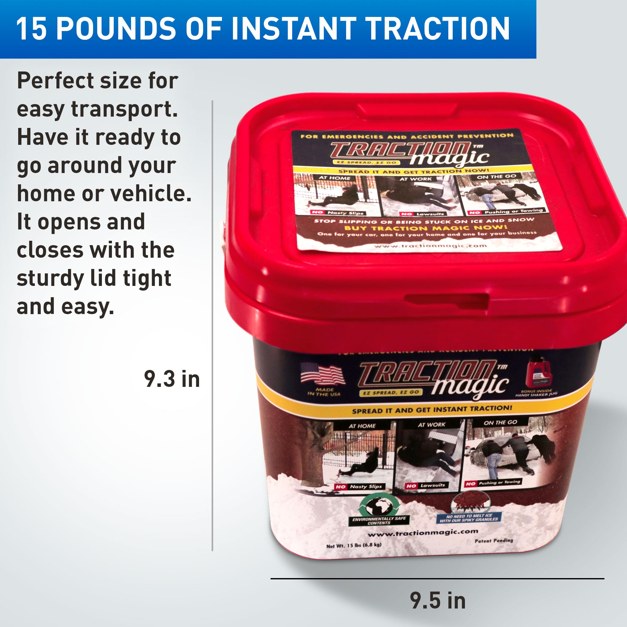 Traction Magic Quick Application All Natural Ice and Snow Melter, 15 Lb Bucket (Refurbished)