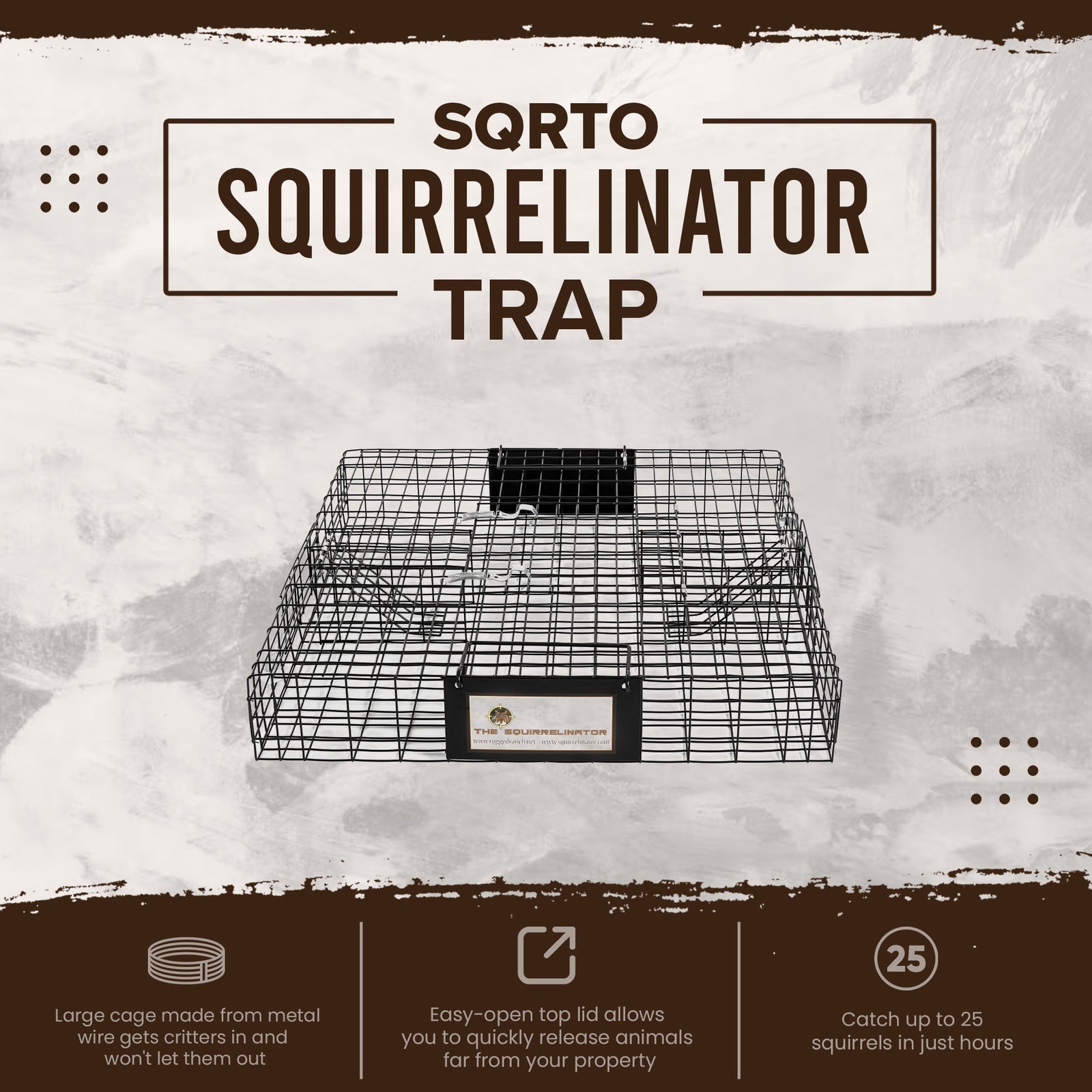 Rugged Ranch SQRTO Squirrelinator Trap CatchMor Live Animal 2 Door Metal Cage - VMInnovations