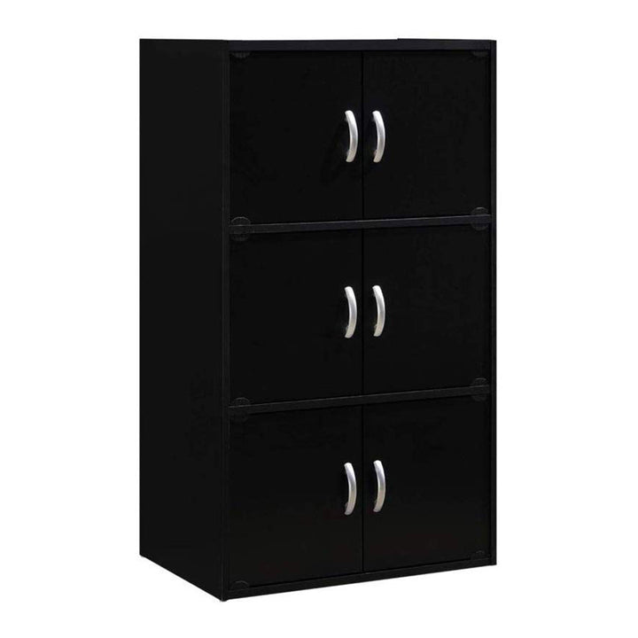 HID33 Home 6-Door 3-Shelves Bookcase Enclosed Storage Cabinet, Black (Used)