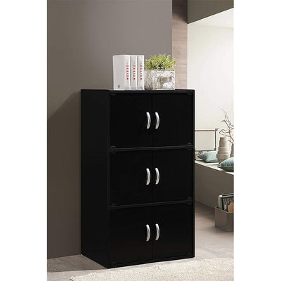 HID33 Home 6-Door 3-Shelves Bookcase Enclosed Storage Cabinet, Black (Used) - VMInnovations