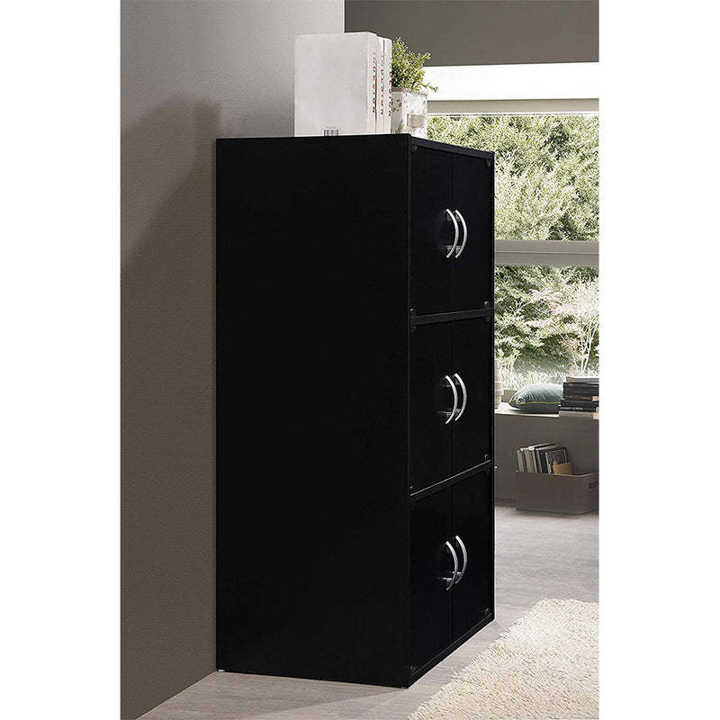 HID33 Home 6-Door 3-Shelves Bookcase Enclosed Storage Cabinet, Black (Used)
