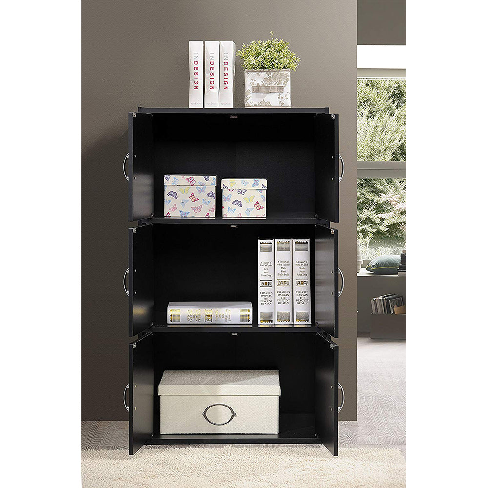 HID33 Home 6-Door 3-Shelves Bookcase Enclosed Storage Cabinet, Black (Used) - VMInnovations