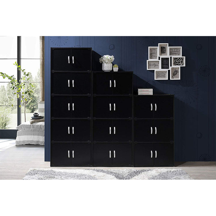 Hodedah HID33 Home 6-Door 3-Shelves Bookcase Enclosed Storage Cabinet, Black