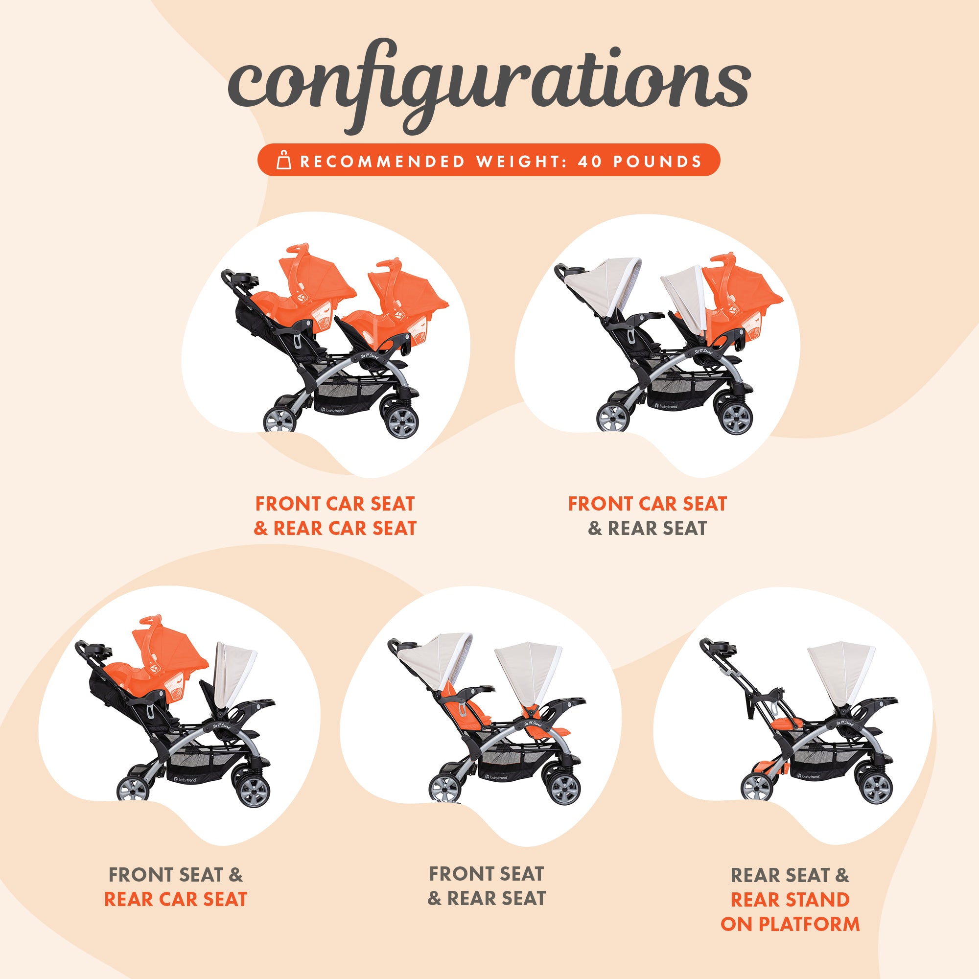 Baby Trend Sit N Stand Travel Double Baby Stroller and Car Seat Combo, Khaki - VMInnovations