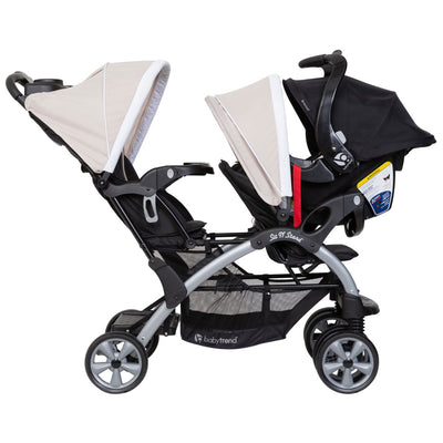 Baby Trend Sit N Stand Travel Double Baby Stroller and Car Seat Combo, Khaki