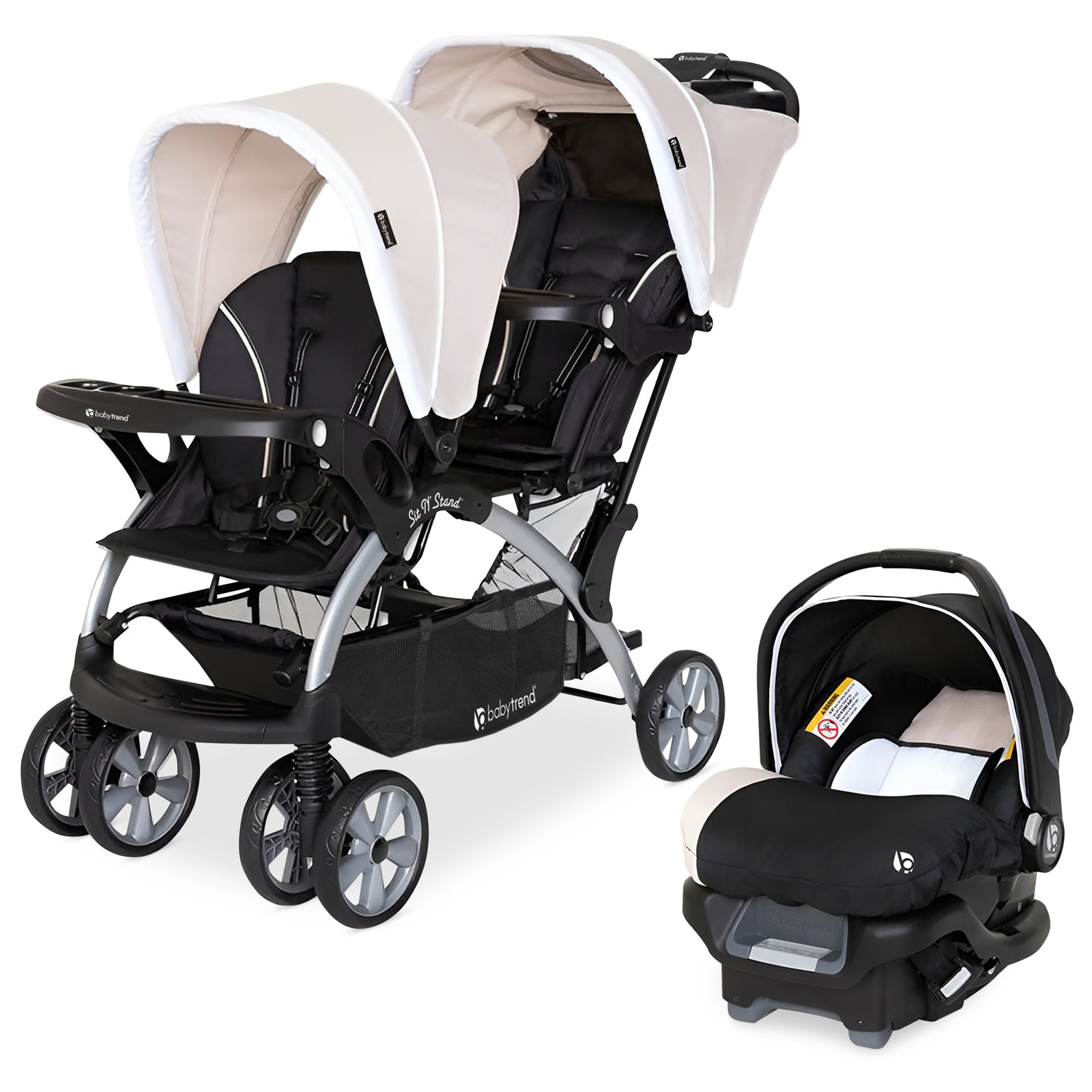 Baby Trend Sit N Stand Travel Double Baby Stroller and Car Seat Combo, Khaki - VMInnovations
