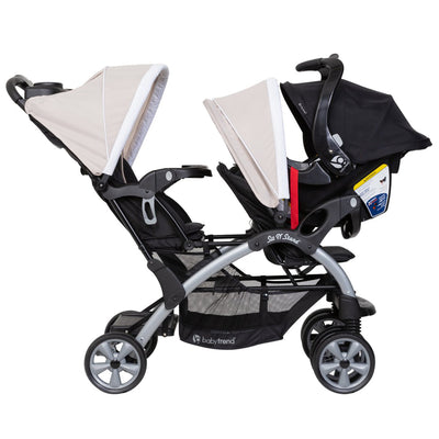 Baby Trend Sit N Stand Baby Double Stroller and 2 Infant Car Seat Combo, Khaki
