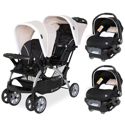 Baby Trend Sit N Stand Baby Double Stroller and 2 Infant Car Seat Combo, Khaki - VMInnovations