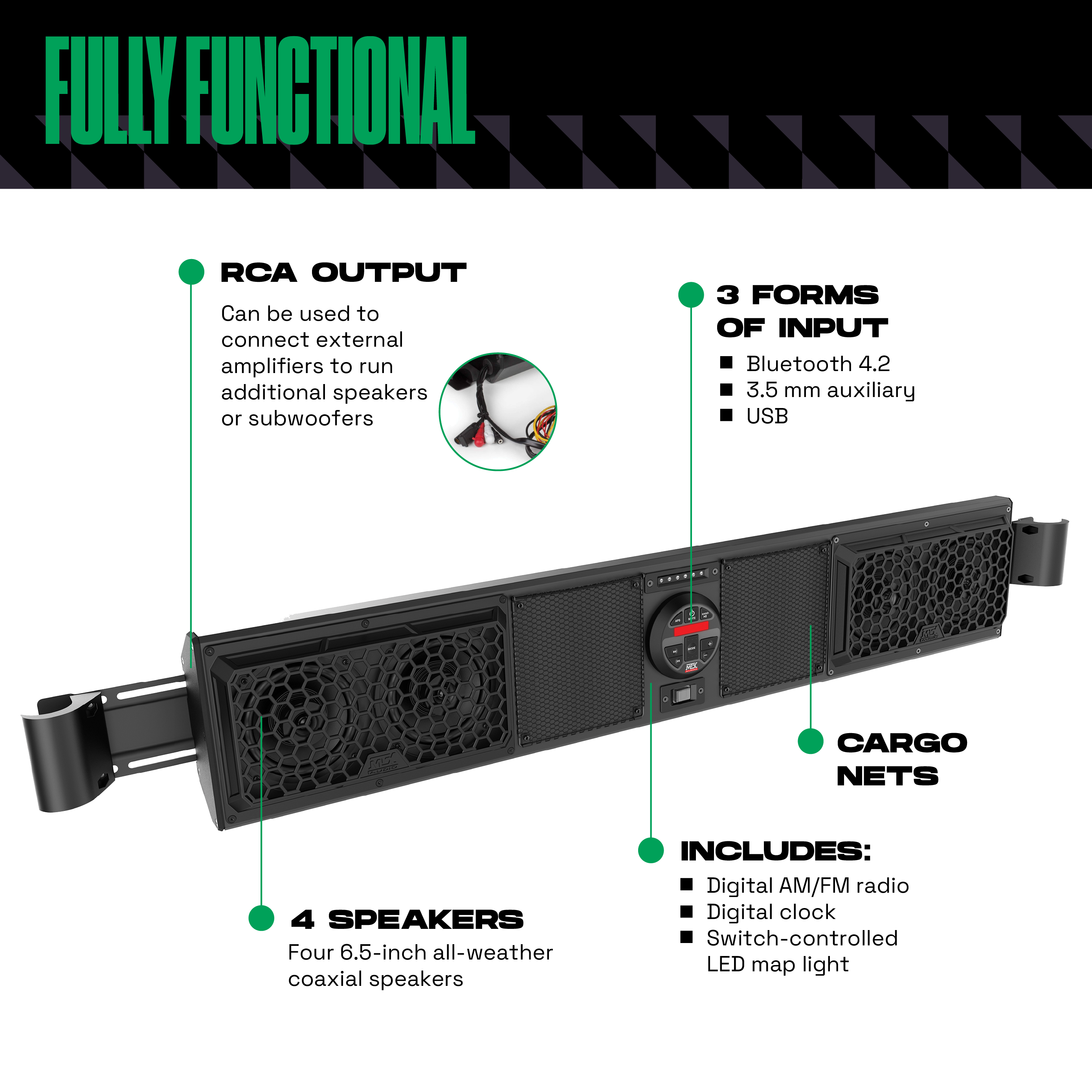 MTX Mud Series Bluetooth 4 Speaker Overhead UTV Audio Sound Bar System(Open Box) - VMInnovations