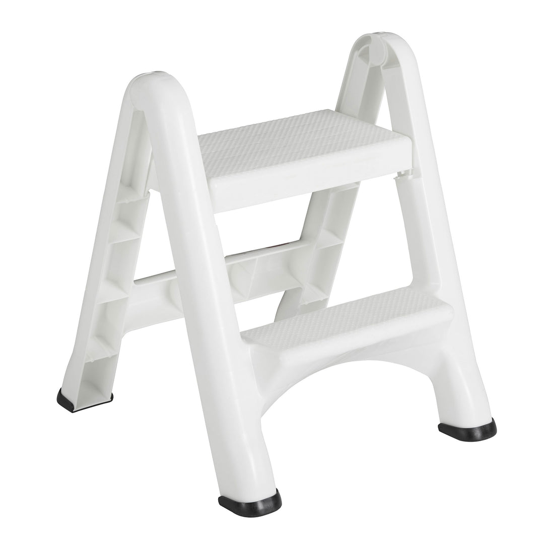 Rubbermaid EZ Two Step Durable Folding Plastic Ladder Step Stool, White (2 Pack) - VMInnovations