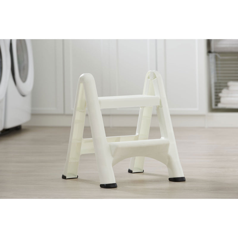 Rubbermaid EZ Step 2 Step Folding Step Stool with Foot Pads, White (Used)