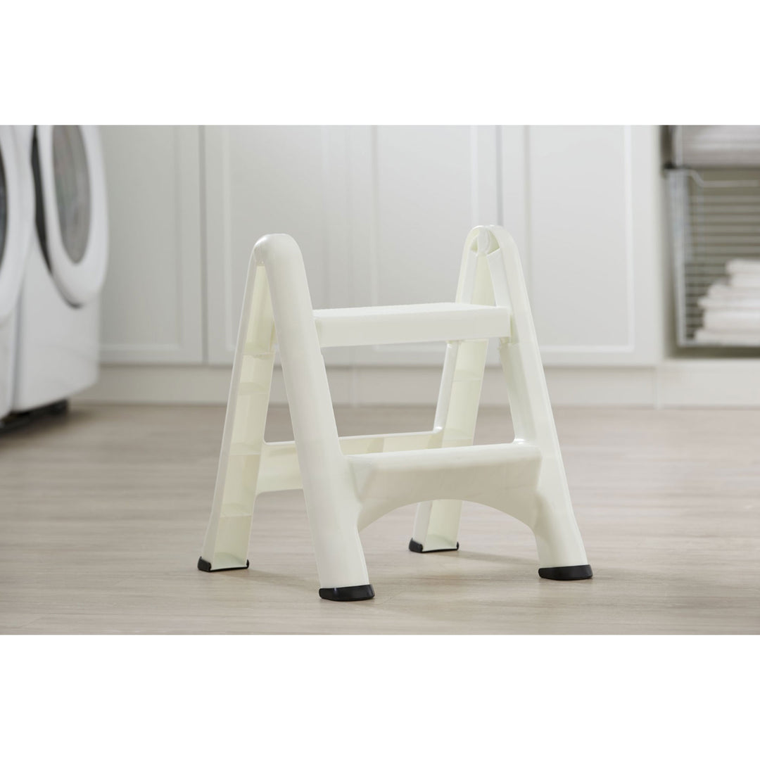 Rubbermaid EZ Step 2 Step Folding Step Stool with Foot Pads, White (Used) - VMInnovations