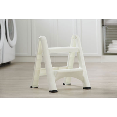 Rubbermaid EZ Step 2 Step Folding Step Stool with Foot Pads, White (Used)