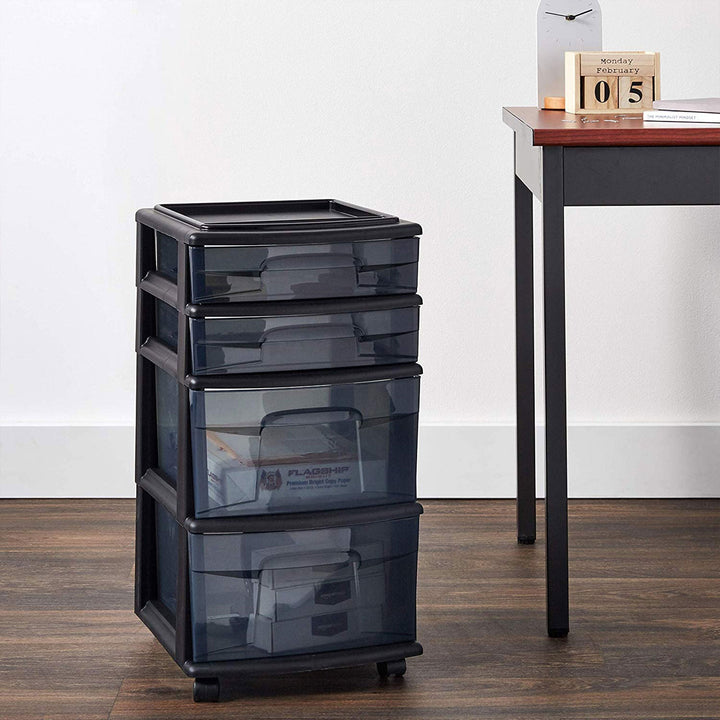 Homz Tall Plastic 4 Drawer Medium Storage Cart with Caster Wheels, Black (Used)