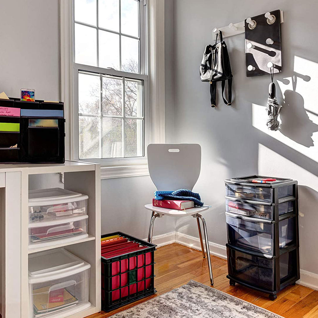 Homz Tall Solid Plastic 4 Drawer Medium Storage Cart with Caster Wheels, Black - VMInnovations