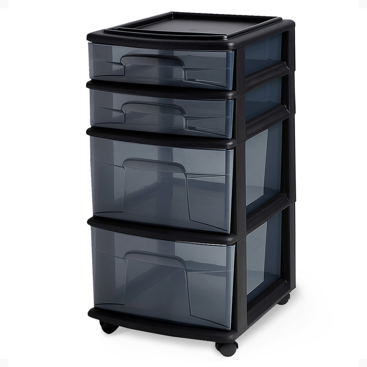 Homz Tall Plastic 4 Drawer Medium Storage Cart with Caster Wheels, Black (Used)