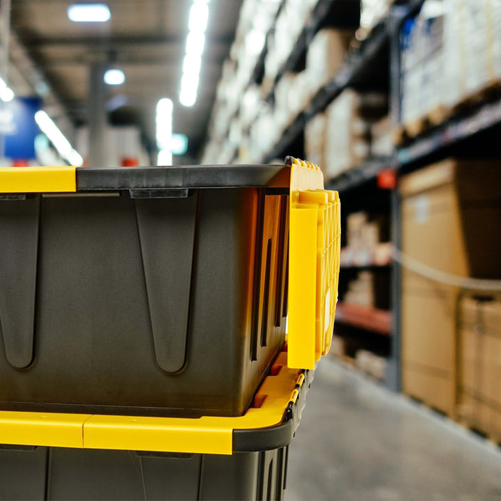 Homz Durabilt 15 Gal Flip Lid Storage Container, Black/Yellow (6 Pack) (Used)