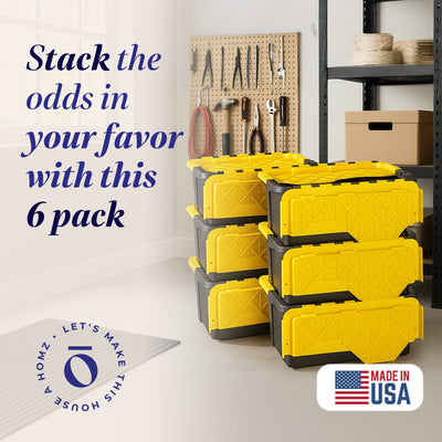 Homz Durabilt 15 Gallon Tough Flip Lid Storage Container (6 Pack) (Open Box) - VMInnovations