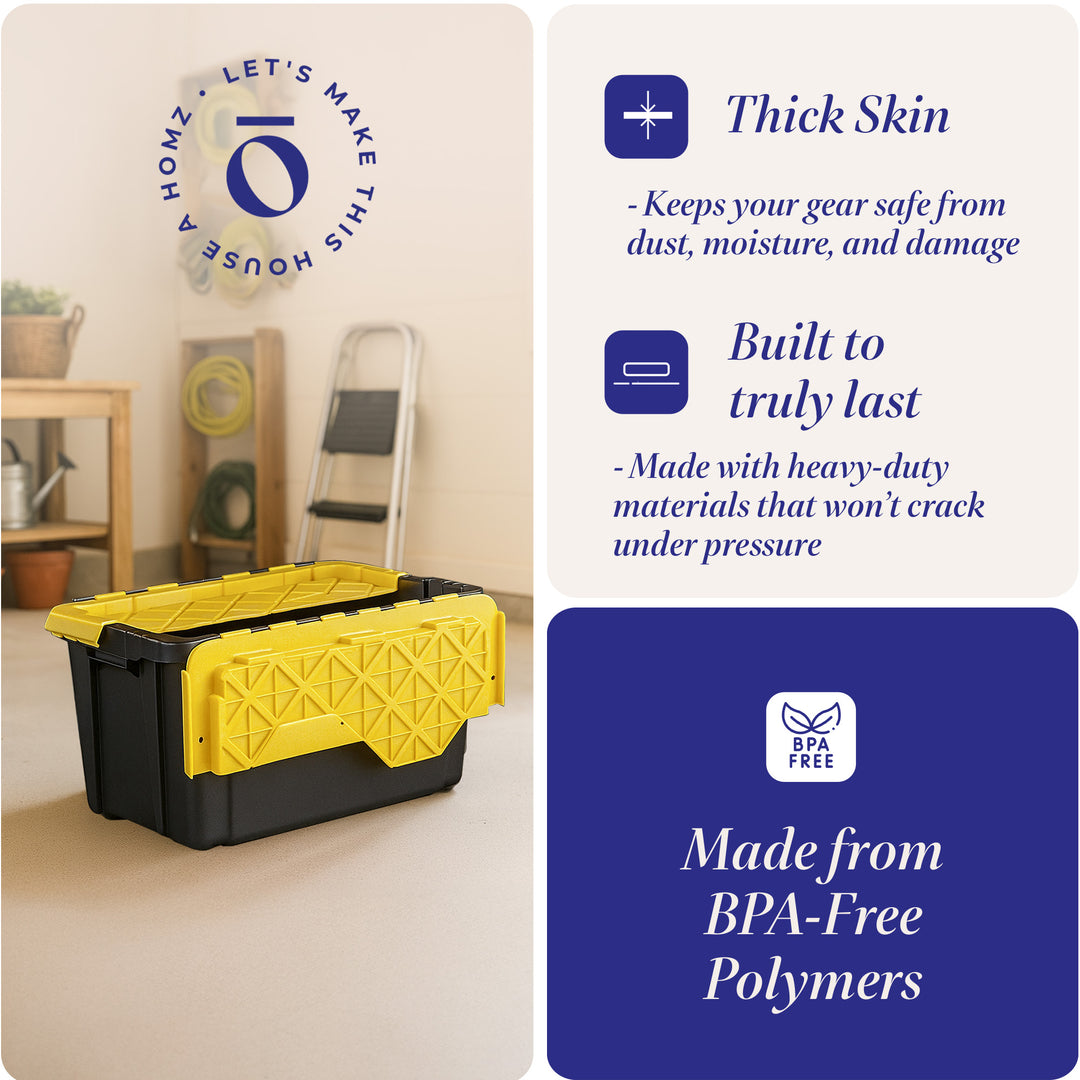 Homz Durabilt 15 Gal Flip Lid Storage Container, Black/Yellow (6 Pack) (Used)