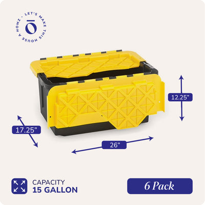 Homz Durabilt 15 Gallon Tough Flip Lid Storage Container (6 Pack) (Open Box) - VMInnovations