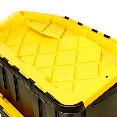 Homz Durabilt 15 Gallon Tough Flip Lid Storage Container, Black/Yellow (6 Pack)