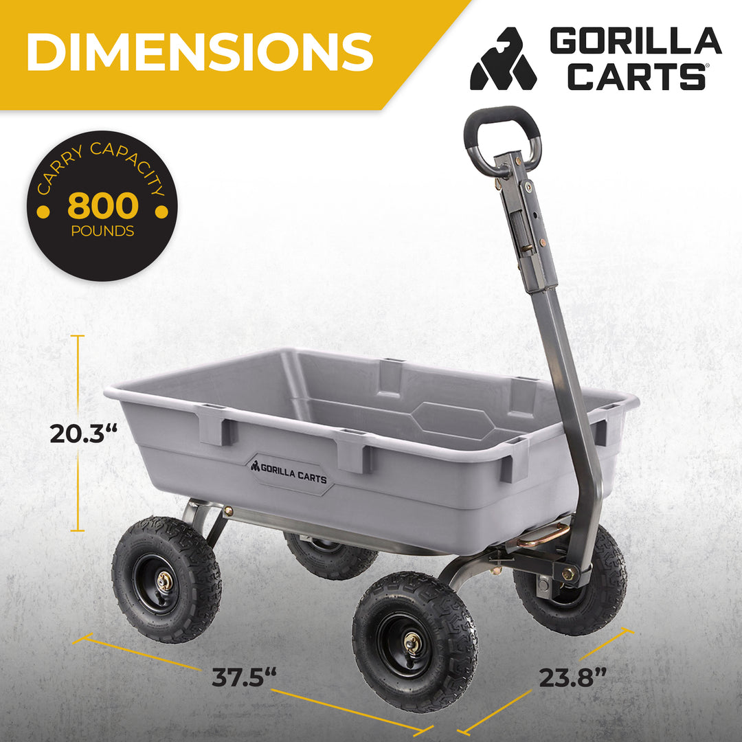 Gorilla Carts 800 Pound Capacity Heavy Duty Poly Yard Dump Utility Cart, Gray