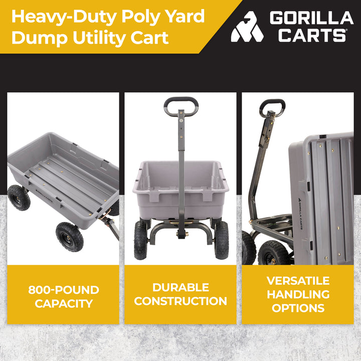 Gorilla Carts 800 Pound Capacity Heavy Duty Poly Yard Dump Utility Cart, Gray