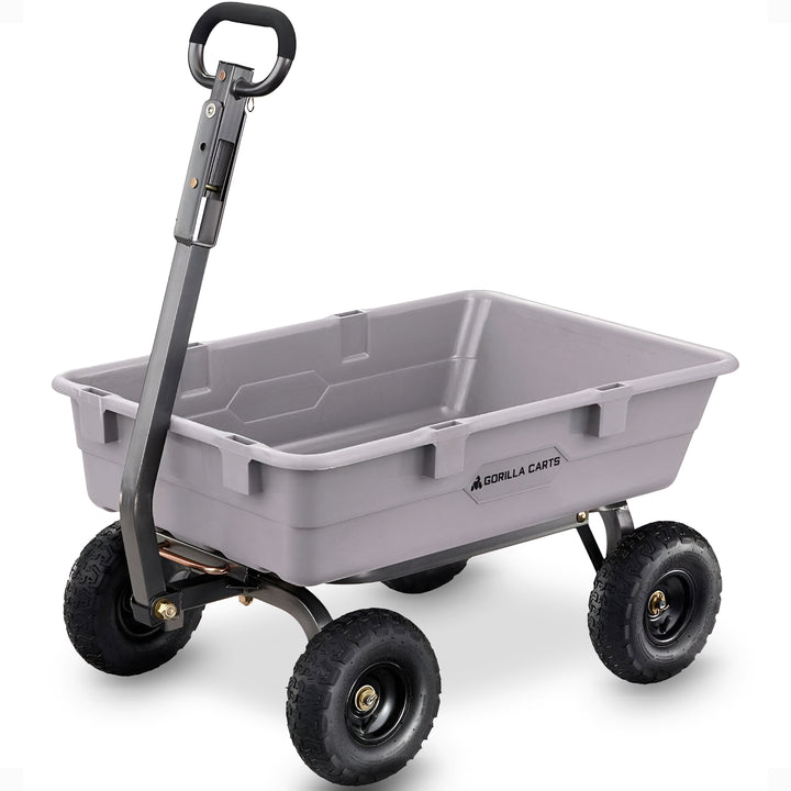 Gorilla Carts 800 Pound Capacity Heavy Duty Poly Yard Dump Utility Cart, Gray