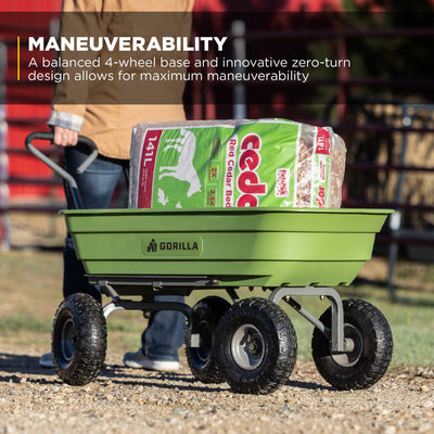 Gorilla Carts 600lb Capacity Poly Yard Dump Utility Cart, Green (Open Box)