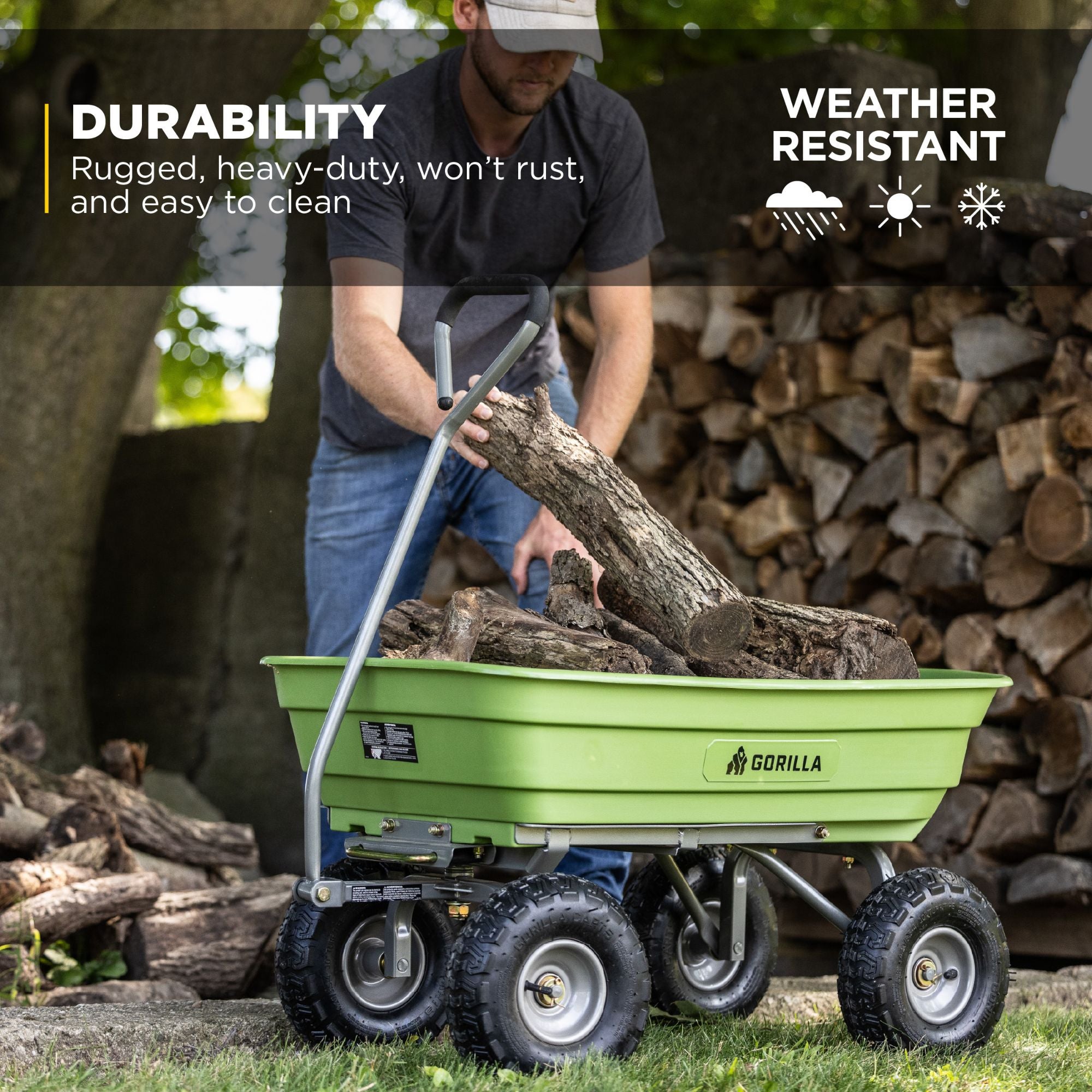 Gorilla Carts 600 Pound Capacity Poly Yard Dump Utility Cart, Green (Used)