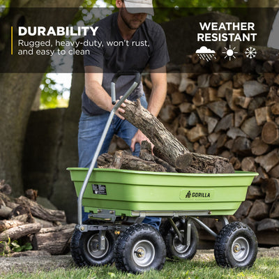 Gorilla Carts 600lb Capacity Poly Yard Dump Utility Cart, Green (Open Box)