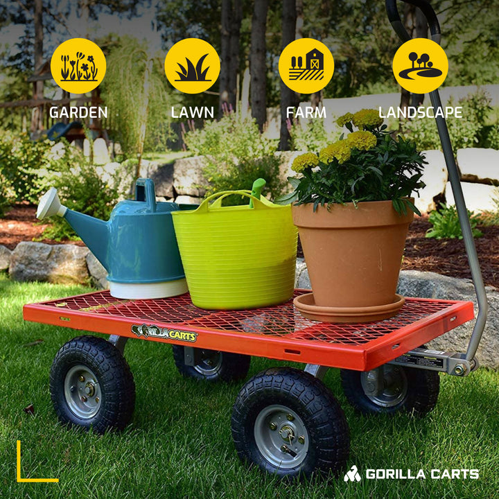 Gorilla Cart 800 Pound Capacity Heavy Duty Steel Mesh Utility Wagon Cart, Red