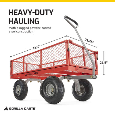 Gorilla Cart 800 Pound Capacity Heavy Duty Steel Mesh Utility Wagon Cart, Red