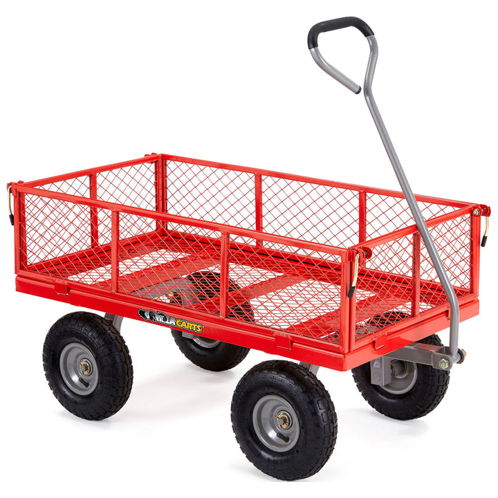 Gorilla Cart 800 Pound Capacity Heavy Duty Steel Mesh Utility Wagon Cart, Red - VMInnovations